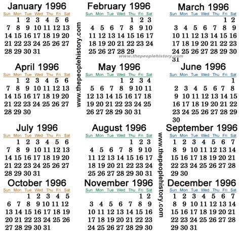 8/4/1996|1996 Calendar